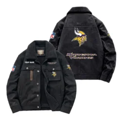 Minnesota Vikings Fan Gift Padded Lapel Jacket, Jacket All Over Print For NFL Lovers, Custom Name G1A072025MV001 - Black