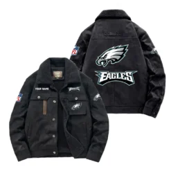Philadelphia Eagles Fan Gift Padded Lapel Jacket, Jacket All Over Print For NFL Lovers, Custom Name G1A072025PE001 - Black