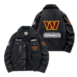 Washington Commanders Fan Gift Padded Lapel Jacket, Jacket All Over Print For NFL Lovers, Custom Name G1A072025WC001 - Black
